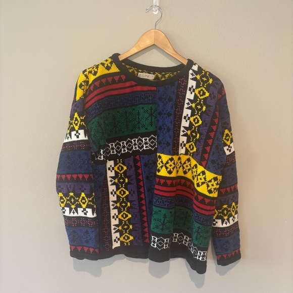 Esprit Other - VINTAGE ESPRIT Color-block Bright Pattern Oversized Sweater 80s 90s Large